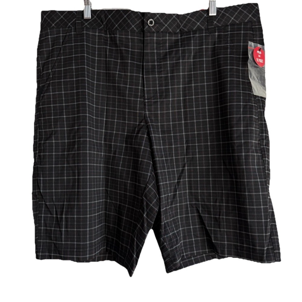 Fila Sport Golf Shorts Mens Sz 40 Black Plaid Performance Flat Front Stretch NEW